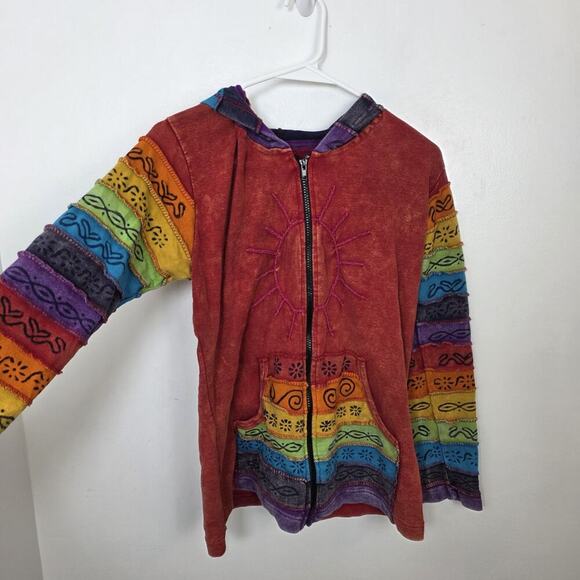 Greater Rainbow Colorful Embroidered Patchwork Hippie Jacket Size Medium - Picture 5 of 10